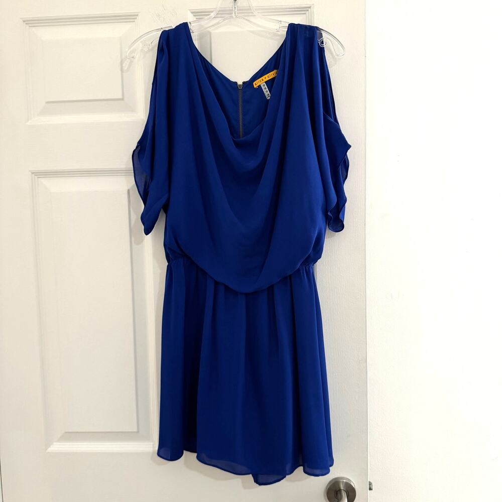 Alice + Olivia 100% Silk Cold Shoulder Dress Royal Cobalt Blue Size S Luxury